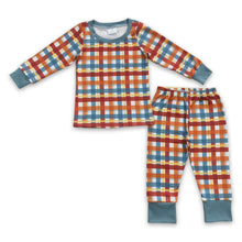 Load image into Gallery viewer, Brown blue plaid baby kids fall pajamas