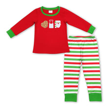 Load image into Gallery viewer, Cookie milk santa red top stripe pants boy Christmas pajamas
