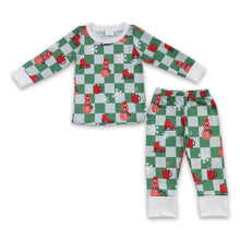 Load image into Gallery viewer, Green plaid snowflake smile snowman kids boy Christmas pajamas