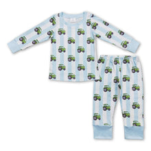Load image into Gallery viewer, Blue stripe tractor kids boy farm pajamas