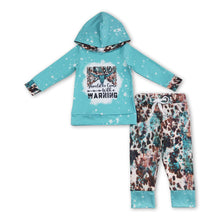 Load image into Gallery viewer, Turquoise bull skull hoodie pants kids boy western outfits