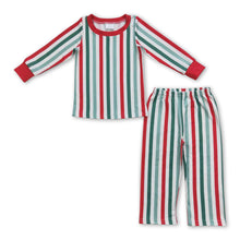 Load image into Gallery viewer, Green red stripe long sleeves kids Christmas pajamas