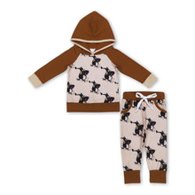 Load image into Gallery viewer, Brown horse rodeo hoodie pants western kids boy outfits