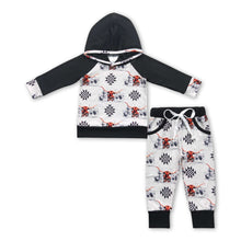 Load image into Gallery viewer, Black highland cow hoodie pants western kids boy outfits