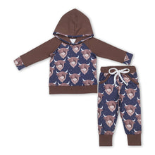 Load image into Gallery viewer, Brown highland cow hoodie pants kids boy western outfits