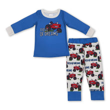 Load image into Gallery viewer, Tractor dreams blue kids boy long sleeves farm pajamas