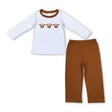 Load image into Gallery viewer, Stripe highland cow top brown pants western kids boy clothes