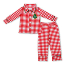 Load image into Gallery viewer, Red plaid Christmas tree kids boy pajamas