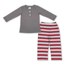 Load image into Gallery viewer, Grey cotton top red stripe pants kids boy Christmas pajamas