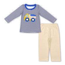 Load image into Gallery viewer, Blue stripe constructions kids boy outfits