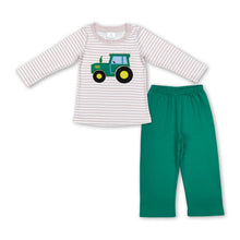 Load image into Gallery viewer, Stripe tractor top green pants kids boy outfits