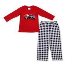 Load image into Gallery viewer, Red plaid truck heart embroidery kids boy valentine's outfits