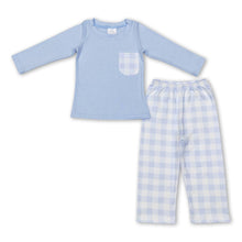 Load image into Gallery viewer, Light blue pocket top plaid pants boy clothing set