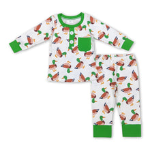 Load image into Gallery viewer, Green long sleeves pocket duck baby boy pajamas