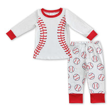 Load image into Gallery viewer, White baseball top pants toddler kids pajamas