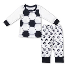 Load image into Gallery viewer, White black soccer top pants kids pajamas