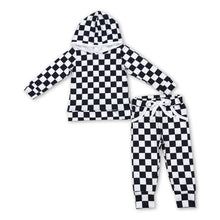 Load image into Gallery viewer, Black plaid hoodie pants kids boy clothing set