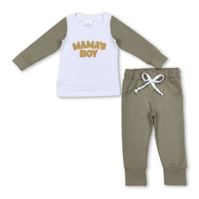 Load image into Gallery viewer, Mama's boy top olive pants kids outfits