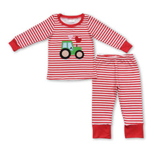 Load image into Gallery viewer, Red stripe truck heart long sleeves boys valentine's pajamas