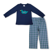 Load image into Gallery viewer, Navy duck top plaid pants kids boys outfits