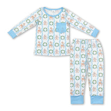 Load image into Gallery viewer, Blue gingerbread deer kids boys Christmas pajamas