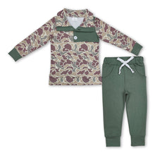 Load image into Gallery viewer, Long sleeves green camo kids boys hunting pullover set