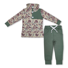 Load image into Gallery viewer, Long sleeves green camo kids boys hunting pullover set