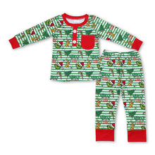 Load image into Gallery viewer, Stripe Christmas tree green face kids boys pajamas