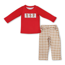 Load image into Gallery viewer, Gingerbread top plaid pants kids boys Christmas outfits