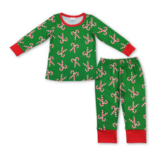 Load image into Gallery viewer, Green candy cane long sleeves kids boys Christmas pajamas