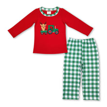 Load image into Gallery viewer, Deer truck red top green plaid pants boys Christmas outfits