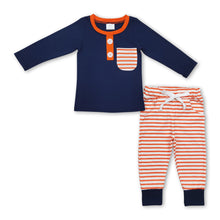 Load image into Gallery viewer, Long sleeves navy top stripe pants boys clothing set