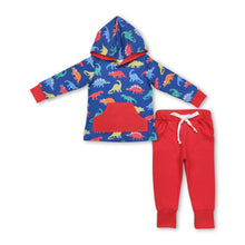 Load image into Gallery viewer, Dinosaur pocket hoodie red pants kids boys clothing
