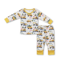 Load image into Gallery viewer, Yellow constructions Christmas tree boys pajamas