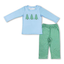 Load image into Gallery viewer, Christmas tree top green plaid pants kids boys clothes