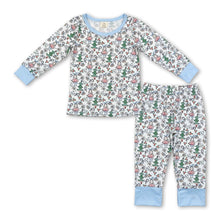 Load image into Gallery viewer, Light blue candy cane Christmas tree green face boys pajamas