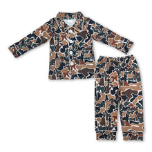 Load image into Gallery viewer, Brown camo long sleeves children button down pajamas