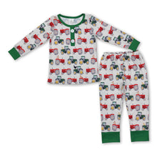 Load image into Gallery viewer, Long sleeves green red tractor kids boys farm pajamas