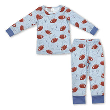 Load image into Gallery viewer, Light blue long sleeves football baby boy pajamas