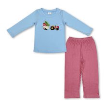 Load image into Gallery viewer, Christmas tree truck top plaid pants boys clothes