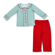 Load image into Gallery viewer, Green plaid candy cane top pants boys Christmas clothes