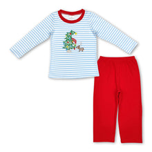 Load image into Gallery viewer, Stripe Christmas tree top red pants boys clothing set