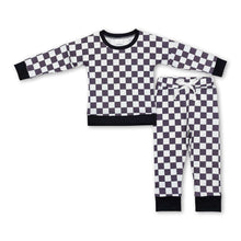 Load image into Gallery viewer, Black plaid long sleeves boys clothing set