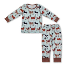 Load image into Gallery viewer, Long sleeves brown cows baby kids pajamas