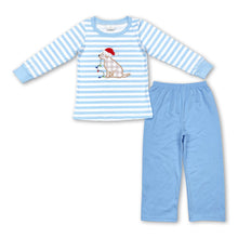 Load image into Gallery viewer, Christmas hat dog embroidery top pants boys clothing