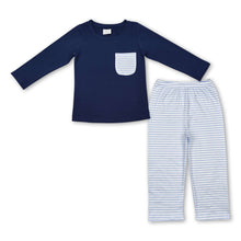 Load image into Gallery viewer, Navy stripe pocket top pants kids boys clothing set