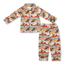 Load image into Gallery viewer, Long sleeves horse rodeo western boys button down pajamas