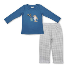 Load image into Gallery viewer, Blue dog duck top plaid pants boys hunting outfits