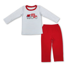 Load image into Gallery viewer, Grey stripe heart truck top red pants boys clothing