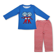 Load image into Gallery viewer, Blue cat hat top red stripe pants kids boys clothing